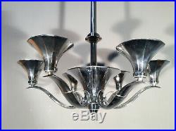 ART DECO Deckenlampe H. Petitot 1920 Chrom 6-flammig Jugendstil Lampe alt