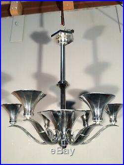 ART DECO Deckenlampe H. Petitot 1920 Chrom 6-flammig Jugendstil Lampe alt