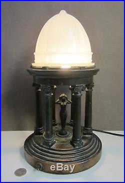 ART DECO EGYPTIAN GREEK REVIVAL NUDE ARMOR BRONZE Table Lamp Glass DOME Shade