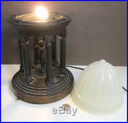 ART DECO EGYPTIAN GREEK REVIVAL NUDE ARMOR BRONZE Table Lamp Glass DOME Shade