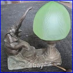 ART DECO Elephant Frankart/Spelter Lamp No 186 Uranium Shade Working