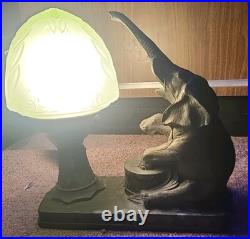 ART DECO Elephant Frankart/Spelter Lamp No 186 Uranium Shade Working