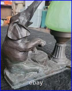 ART DECO Elephant Frankart/Spelter Lamp No 186 Uranium Shade Working