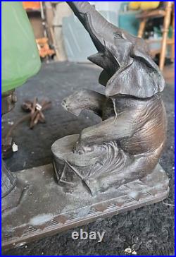 ART DECO Elephant Frankart/Spelter Lamp No 186 Uranium Shade Working