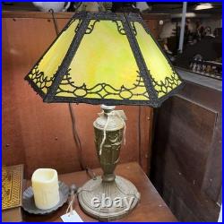 ART DECO GREEN SLAG GLASS LAMP Damage See Photos