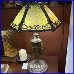 ART DECO GREEN SLAG GLASS LAMP Damage See Photos