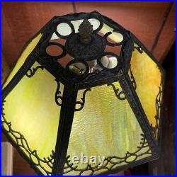 ART DECO GREEN SLAG GLASS LAMP Damage See Photos