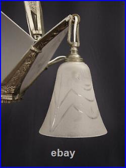 ART DECO Kronleuchter Deckenlampe Luester um 1920/30 Messing Glas restauriert