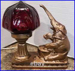 ART DECO LADY FRANKART No. 186 HAPPY BRONZE DRUMMING ELEPHANT- MOON LAMP