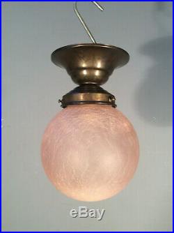 ART DECO Lampe 1910/20 Eisglas-Kugel Ø15 MESSING Jugendstil Flurlampe -Antik