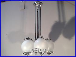 ART DECO Lampe CHROM 4 Satinglas-Kugeln Deckenlampe BAUHAUS1920/40 -TOP