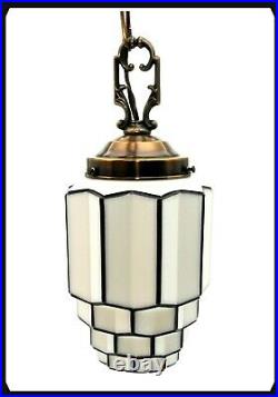 ART DECO MILK GLASS SKYSCRAPER CEILING LIGHT GLOBE PENDANT LAMP 9 TALL 1930's