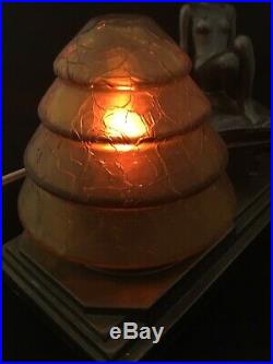 ART DECO/NOUVEAU NUDE FIGURAL LADY TABLE DESK LAMP w CRACKLE GLAS GLOBE c. 1920s