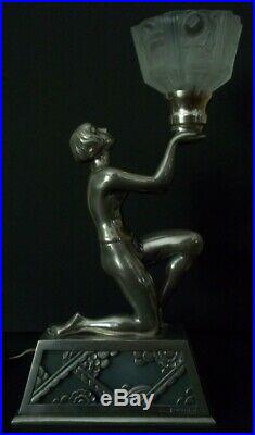 ART DECO ORIGINAL SCULPTURE NUDE LADY TABLE LAMP by LIMOUSIN C. 1925