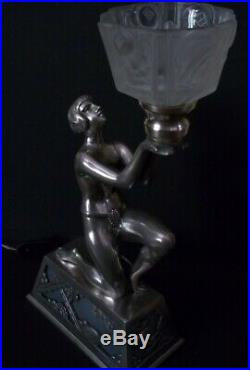 ART DECO ORIGINAL SCULPTURE NUDE LADY TABLE LAMP by LIMOUSIN C. 1925