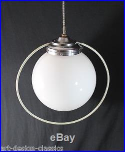 ART DECO Opalglas Lampe Saturnringlampe Zuglampe Chrom