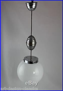 ART DECO Opalglas Lampe Zuglampe Chrom