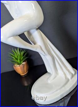 ART DECO Revival White Ceramic Figural Lamp Nude draped Lady 1980's Postmodern