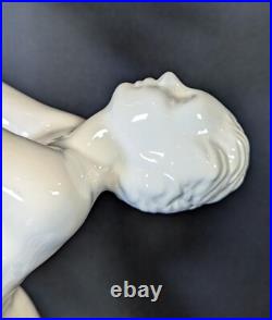 ART DECO Revival White Ceramic Figural Lamp Nude draped Lady 1980's Postmodern