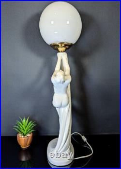 ART DECO Revival White Ceramic Figural Lamp Nude draped Lady 1980's Postmodern