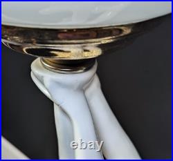 ART DECO Revival White Ceramic Figural Lamp Nude draped Lady 1980's Postmodern