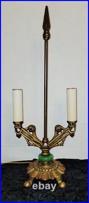 ART DECO TABLE LAMP With JADITE GLASS ACCENT CANDLE FORM SOCKETS