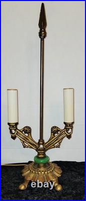 ART DECO TABLE LAMP With JADITE GLASS ACCENT CANDLE FORM SOCKETS