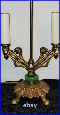 ART DECO TABLE LAMP With JADITE GLASS ACCENT CANDLE FORM SOCKETS