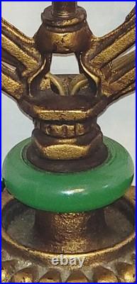 ART DECO TABLE LAMP With JADITE GLASS ACCENT CANDLE FORM SOCKETS