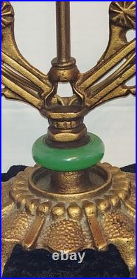 ART DECO TABLE LAMP With JADITE GLASS ACCENT CANDLE FORM SOCKETS