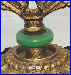 ART DECO TABLE LAMP With JADITE GLASS ACCENT CANDLE FORM SOCKETS