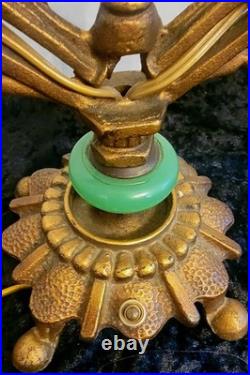 ART DECO TABLE LAMP With JADITE GLASS ACCENT CANDLE FORM SOCKETS