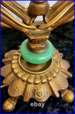 ART DECO TABLE LAMP With JADITE GLASS ACCENT CANDLE FORM SOCKETS