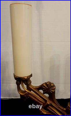 ART DECO TABLE LAMP With JADITE GLASS ACCENT CANDLE FORM SOCKETS