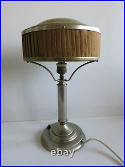 ART DECO vintage unique table lamp plated metal fabric 30` 50`