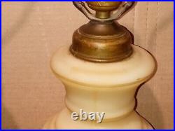 ART Deco Pair Frosted Yellow Glass Table Lamps Urn Set, Gilded, Copper&Glass
