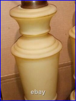 ART Deco Pair Frosted Yellow Glass Table Lamps Urn Set, Gilded, Copper&Glass