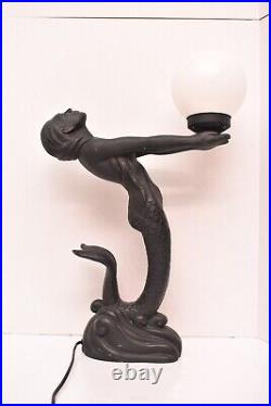 ART Deco Style Dancer 24 Tall Table Lamp Mermaid Sculpture Nude Woman Figural