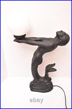 ART Deco Style Dancer 24 Tall Table Lamp Mermaid Sculpture Nude Woman Figural