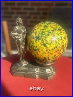 ART NOVEAU ART DECO Boudoir LAMP VINTAGE 1930s with Czech End of Day Shade