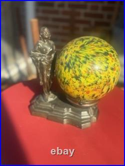 ART NOVEAU ART DECO Boudoir LAMP VINTAGE 1930s with Czech End of Day Shade