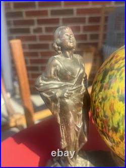 ART NOVEAU ART DECO Boudoir LAMP VINTAGE 1930s with Czech End of Day Shade