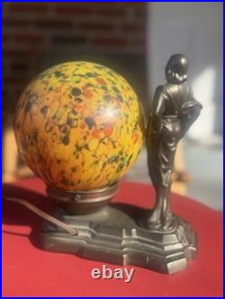 ART NOVEAU ART DECO Boudoir LAMP VINTAGE 1930s with Czech End of Day Shade