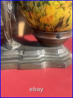 ART NOVEAU ART DECO Boudoir LAMP VINTAGE 1930s with Czech End of Day Shade