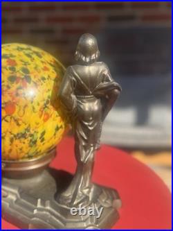 ART NOVEAU ART DECO Boudoir LAMP VINTAGE 1930s with Czech End of Day Shade