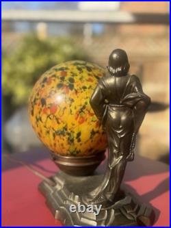 ART NOVEAU ART DECO Boudoir LAMP VINTAGE 1930s with Czech End of Day Shade