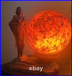 ART NOVEAU ART DECO Boudoir LAMP VINTAGE 1930s with Czech End of Day Shade