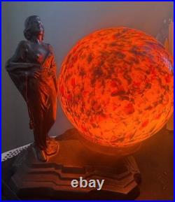 ART NOVEAU ART DECO Boudoir LAMP VINTAGE 1930s with Czech End of Day Shade