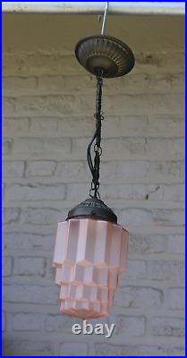 ARt deco Skyscraper pink glass pendant lamp lighting chandelier