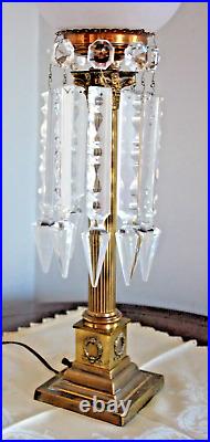 ASTRAL solar glass cut and crystal arrow pendulums table lamp CIRCA 1950s